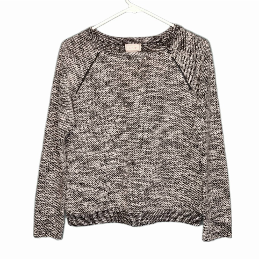 Love...ady Grey Black White Space Dyed Short Boxy Sweater Zipper Details sz M